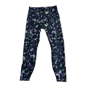 ATHLETA RAINIER TIGHT LEGGING MULTICOLOR ABSTRACT SIZE M ZIP POCKETS ATHLEISURE